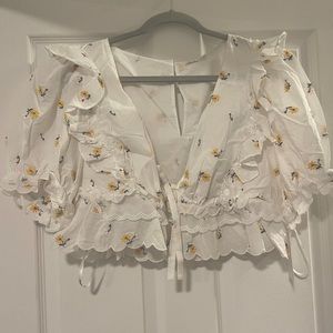 For Love & Lemons Shelby Blouse in White, size 2x